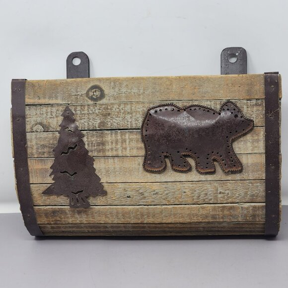 Rustic Wood Wall-Mount Mailbox With Bear & Pine‎ Tree Accents - Picture 1 of 11